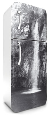 samolepicí fototapeta na lednici vodopád - černobílé šedé provedení