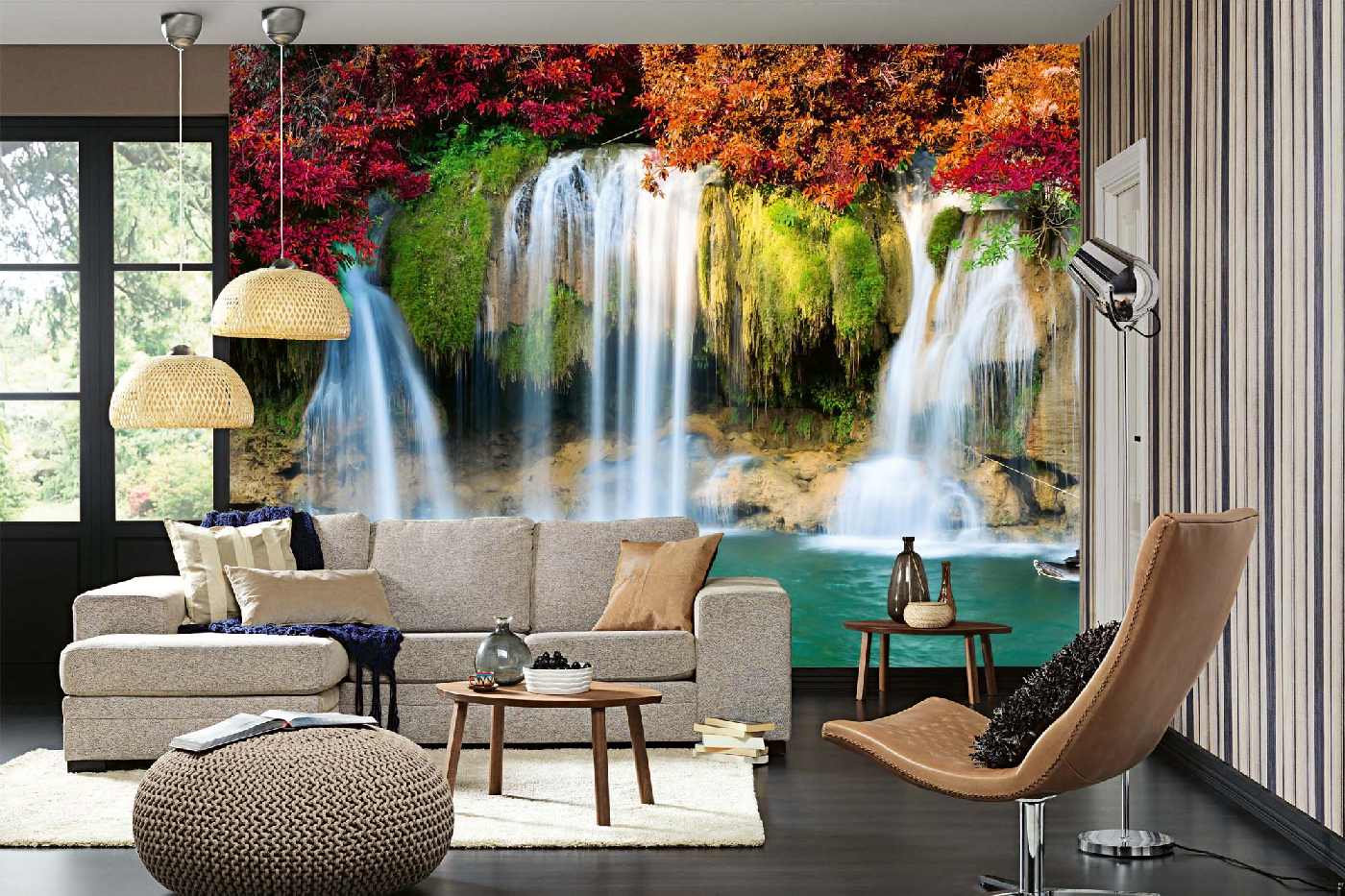 Samolepicí vliesová fototapeta Krásný podzimní vodopád 375 x 250 cm