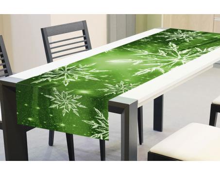 Ubrusy - Běhoun na stůl Sněhové vločky 40 x 140 cm zelený