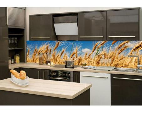 Skleněná stěna za kuchyňskou linku - Fotosklo Pole pšenice