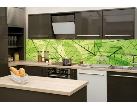 Skleněná stěna za kuchyňskou linku - Fotosklo Žilky listů