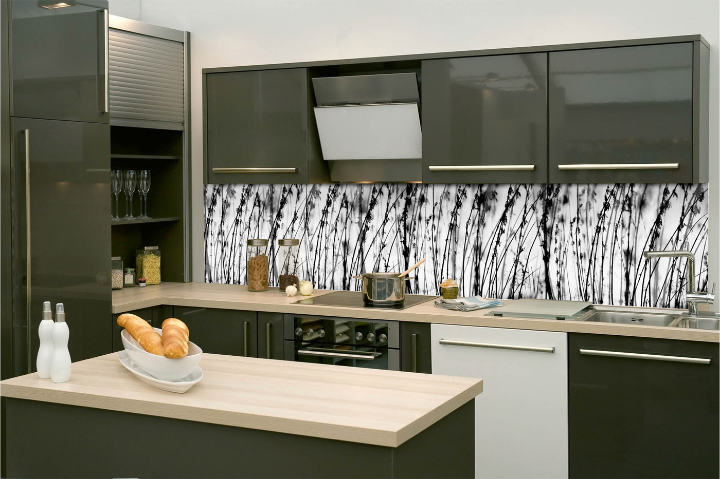Fototapeta do kuchyně - Černobílá tráva 260 x 60 cm 