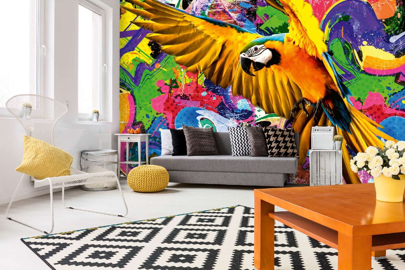 Samolepicí vliesová fototapeta Barevný papoušek 375 x 250 cm