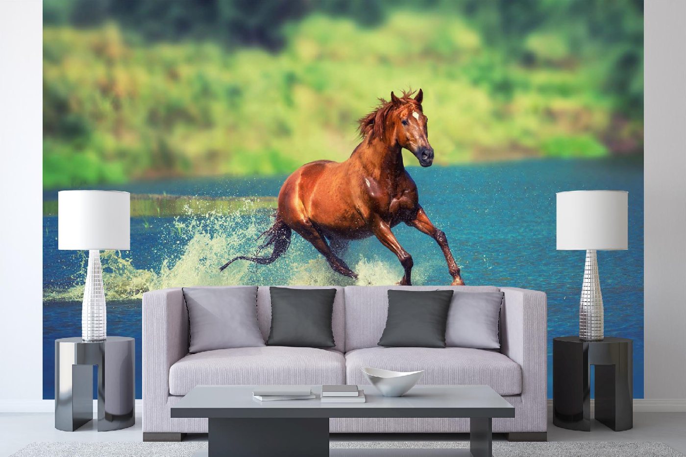 Samolepicí vliesová fototapeta Kůň běžící jezerem 375 x 250 cm
