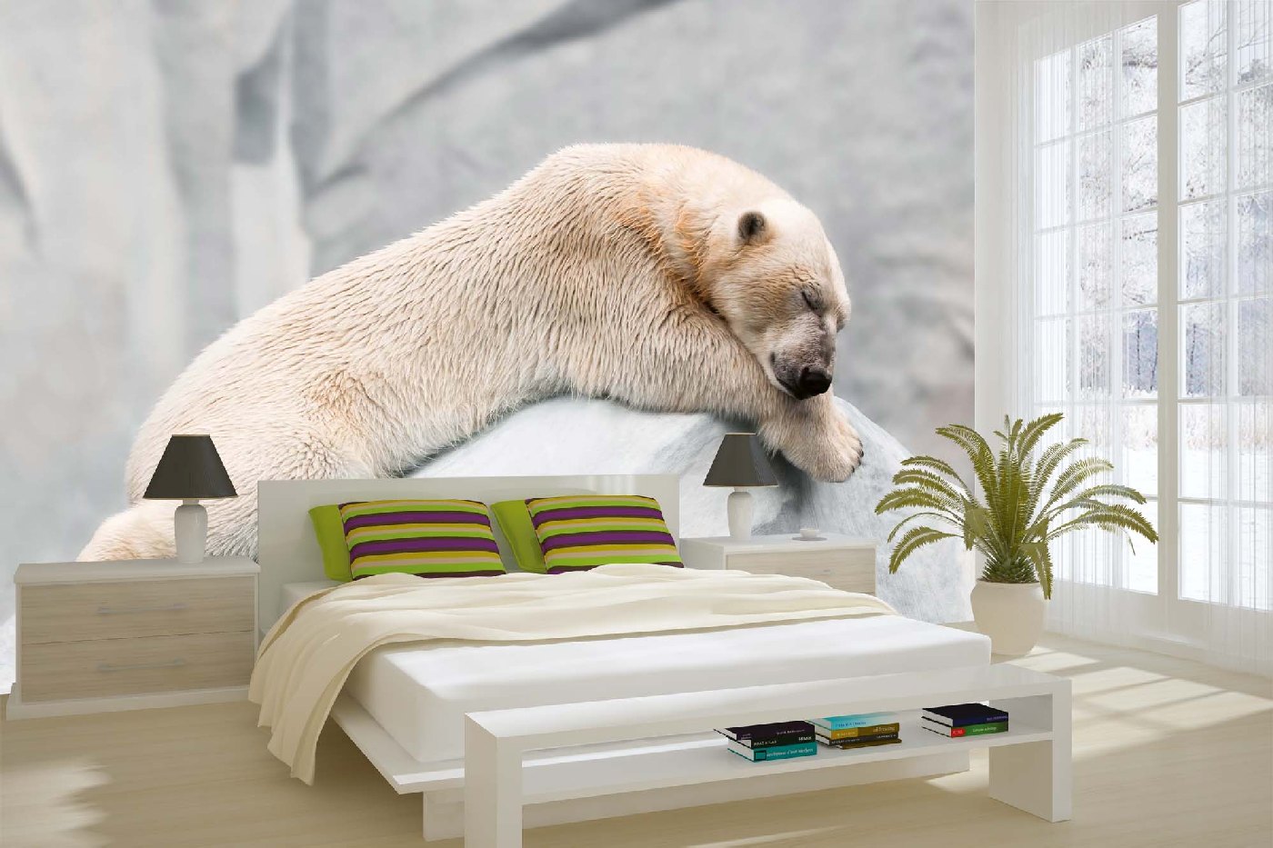 Samolepicí vliesová fototapeta Spící lední medvěd 375 x 250 cm