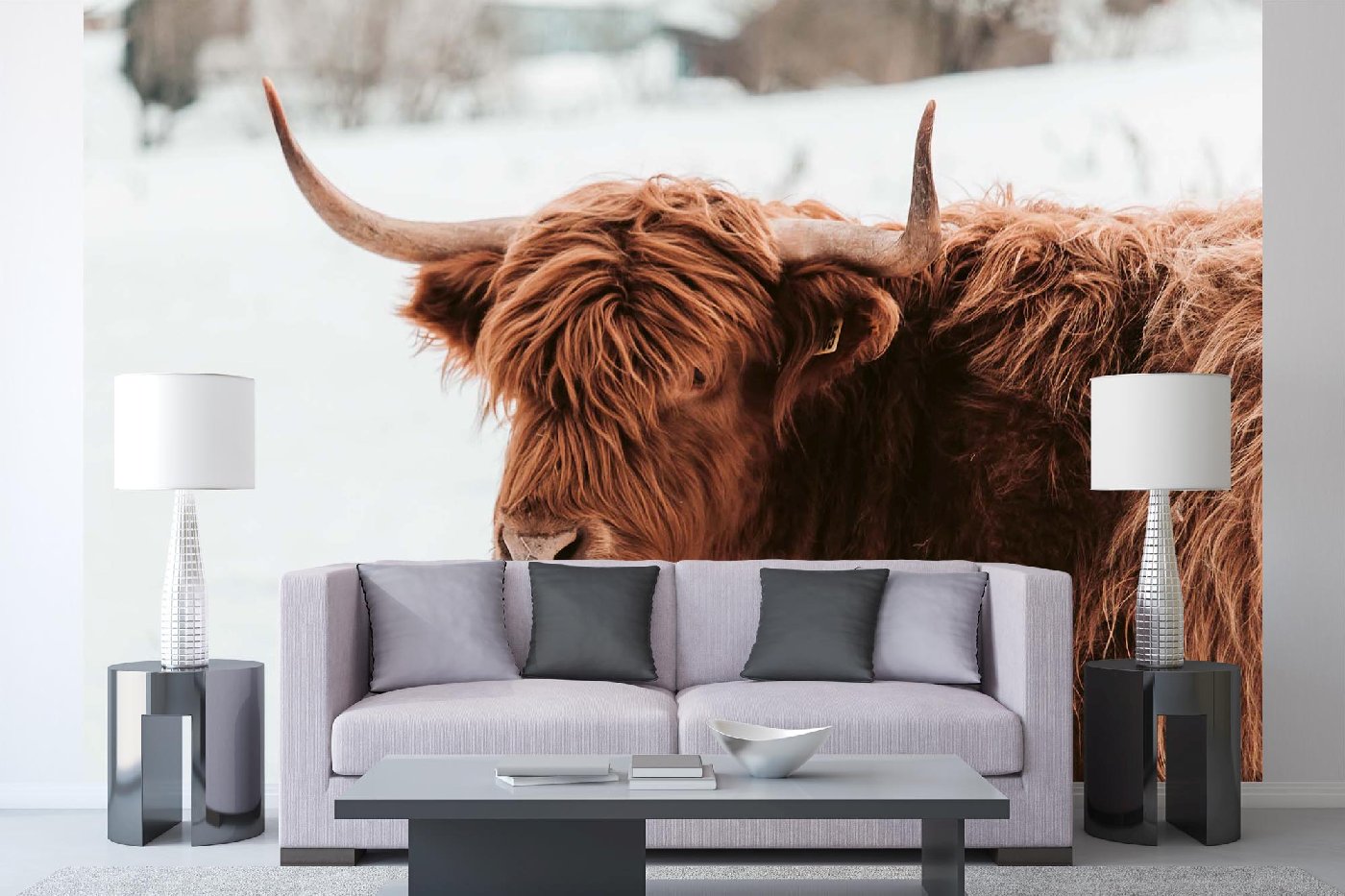 Samolepicí vliesová fototapeta Skotská hnědá kráva 375 x 250 cm