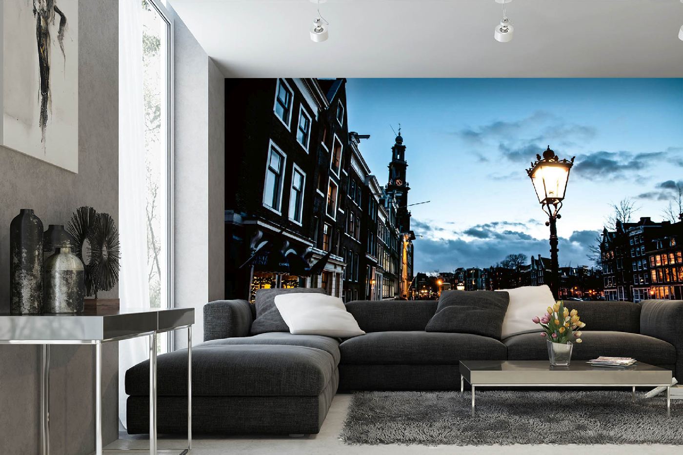 Samolepicí vliesová fototapeta Amsterdam v noci 375 x 250 cm