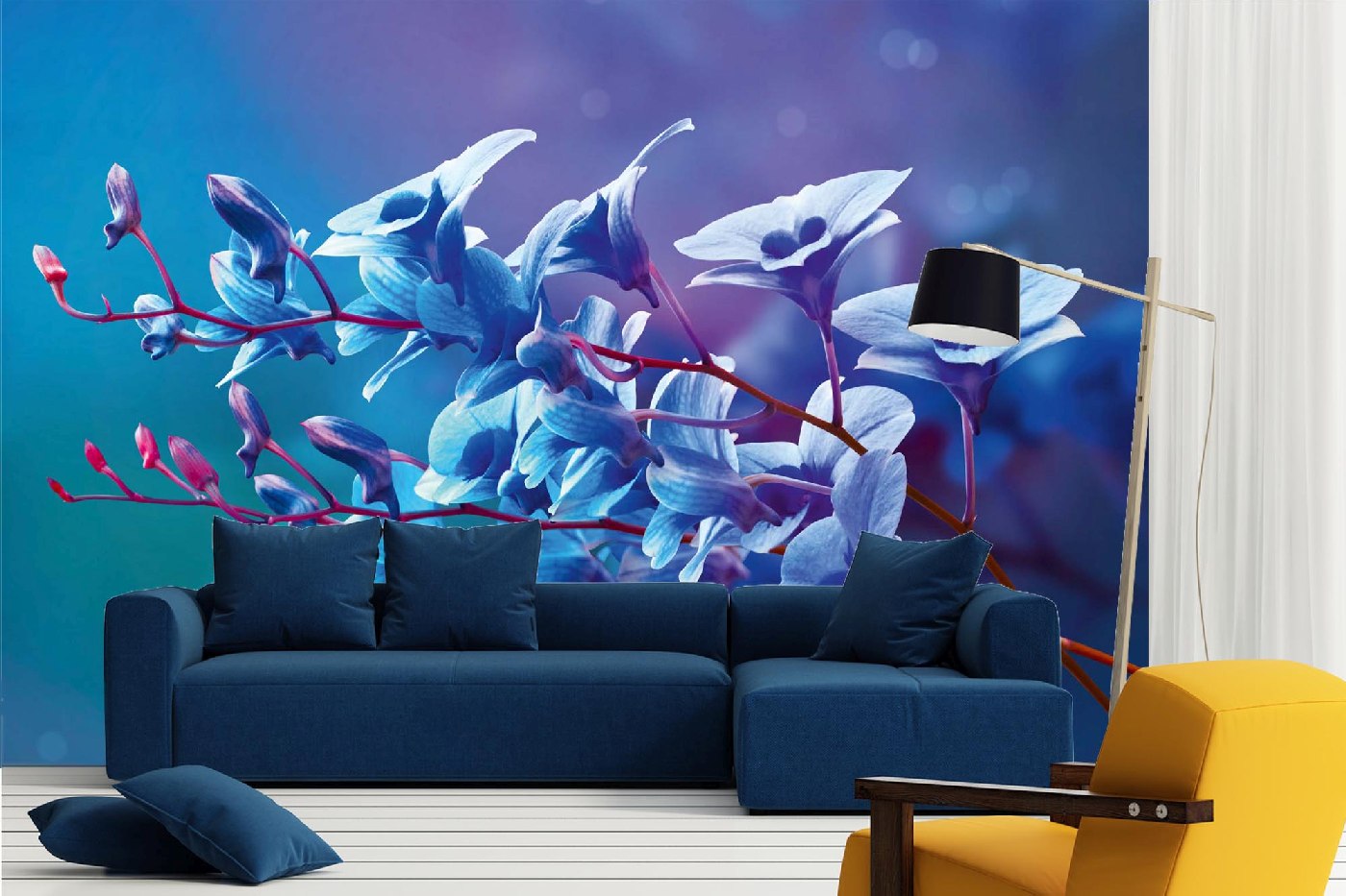 Samolepicí vliesová fototapeta Modré orchideje 375 x 250 cm