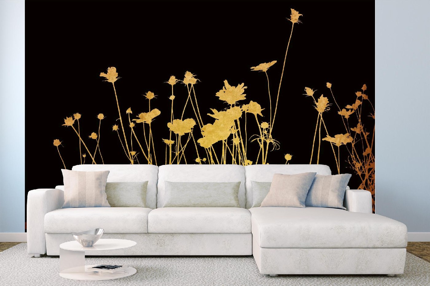 Samolepicí vliesová fototapeta Zlaté květiny 375 x 250 cm