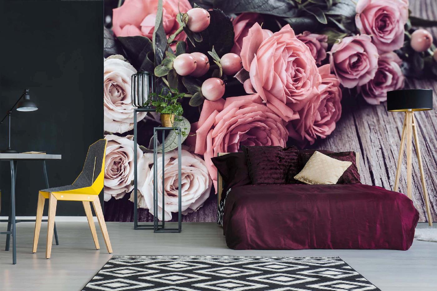 Samolepicí vliesová fototapeta Růžové a béžové růže 375 x 250 cm