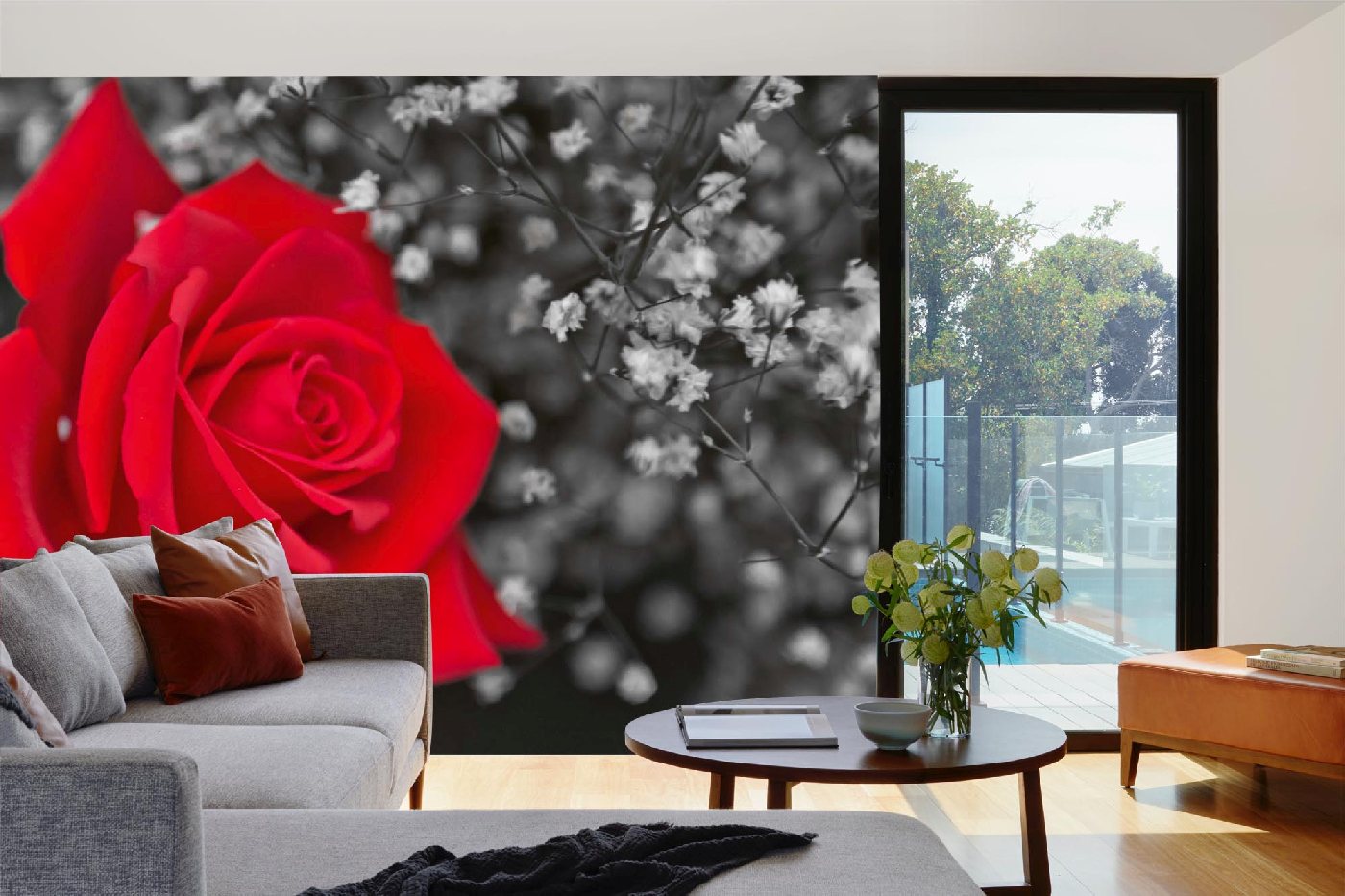 Samolepicí vliesová fototapeta Červená růže, černobílá 375 x 250 cm