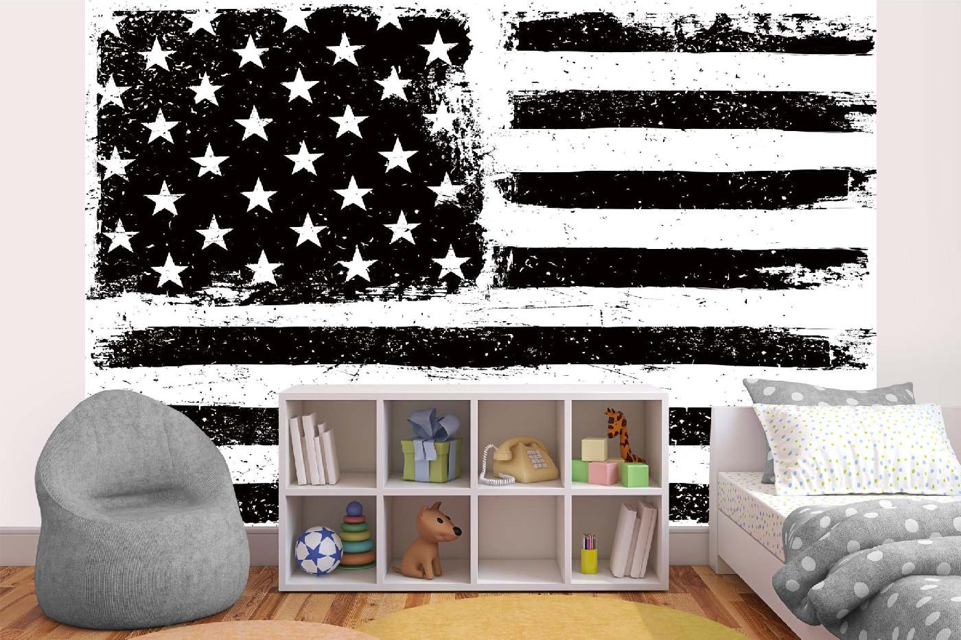 Samolepicí vliesová fototapeta Americká vlajka černobílá 375 x 250 cm