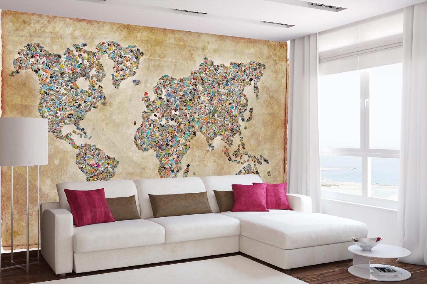 Samolepicí vliesová fototapeta Koláž s mapou světa 375 x 250 cm