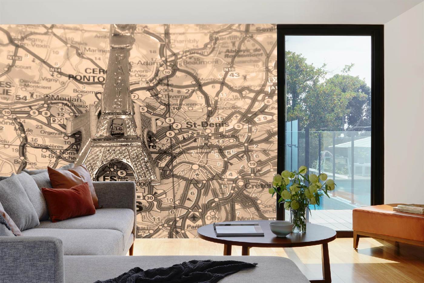 Samolepicí vliesová fototapeta Eiffelova věž na mapě 375 x 250 cm