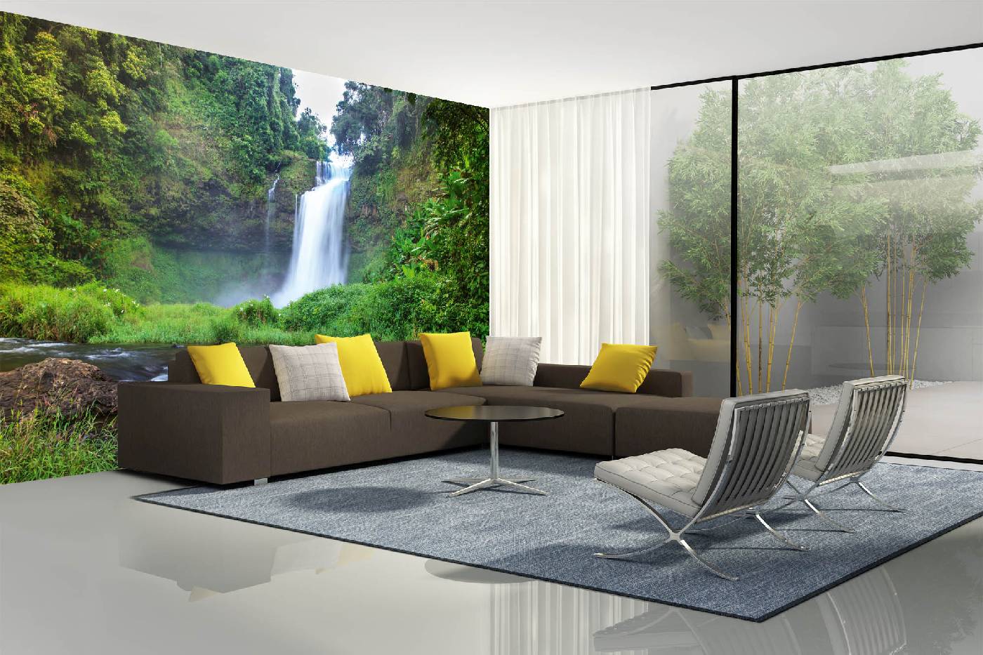 Samolepicí vliesová fototapeta Krásný lesní vodopád 375 x 250 cm