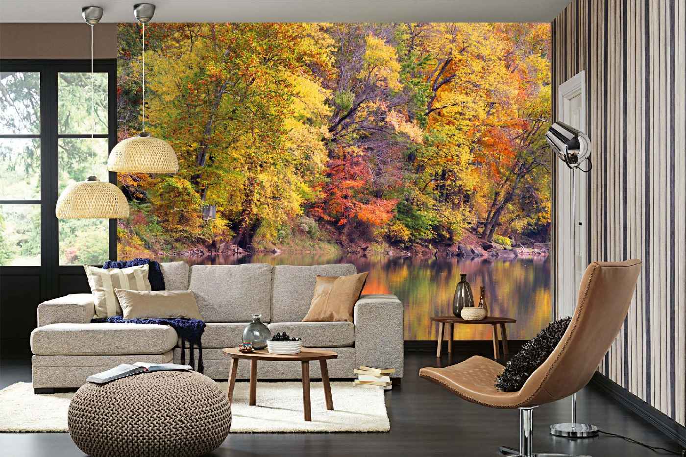 Samolepicí vliesová fototapeta Odraz podzimní krajiny 375 x 250 cm