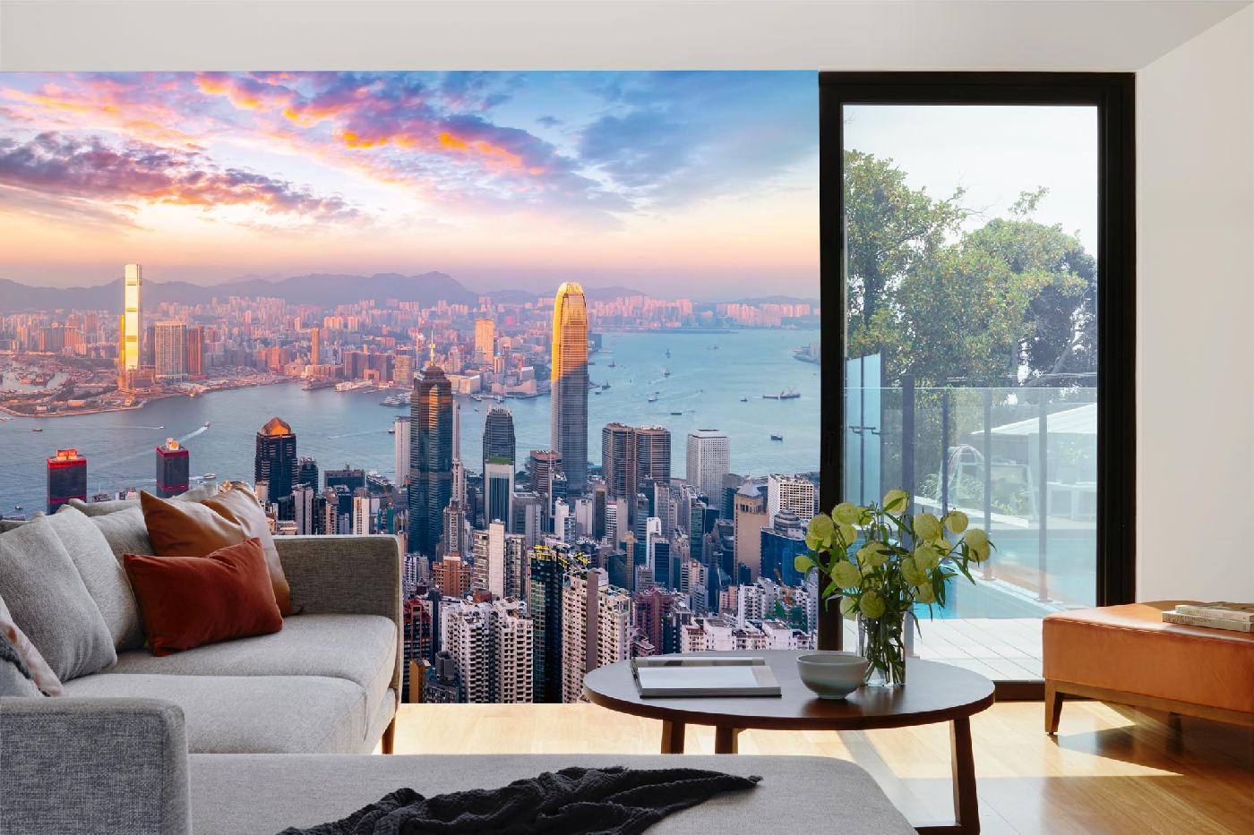 Samolepicí vliesová fototapeta Hongkong panoráma 375 x 250 cm