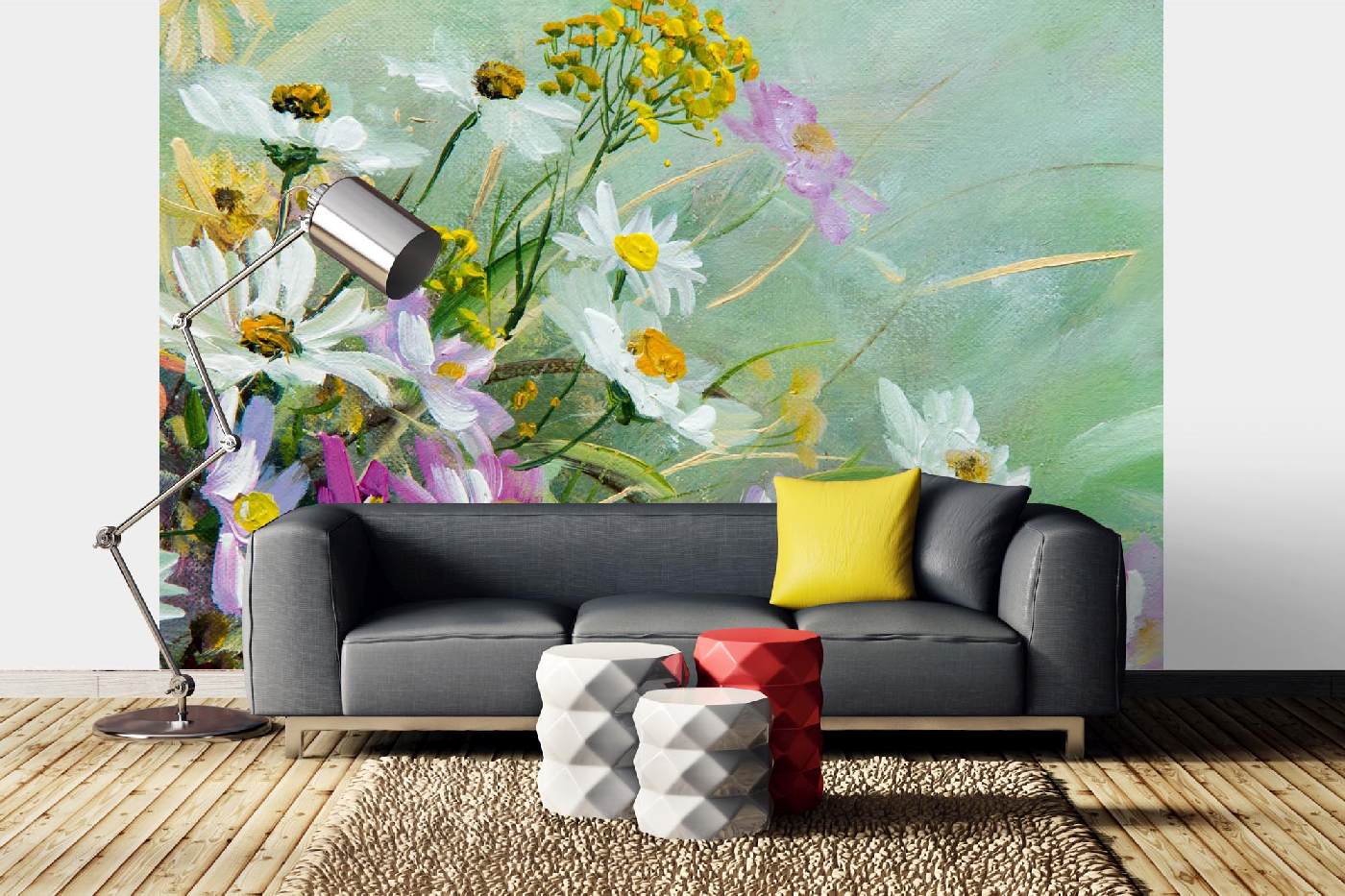 Samolepicí vliesová fototapeta Malba - Divoké květiny 375 x 250 cm