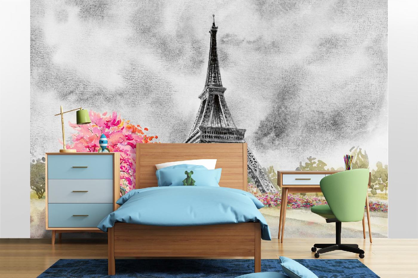 Samolepicí vliesová fototapeta Malba - Eiffelova věž 375 x 250 cm