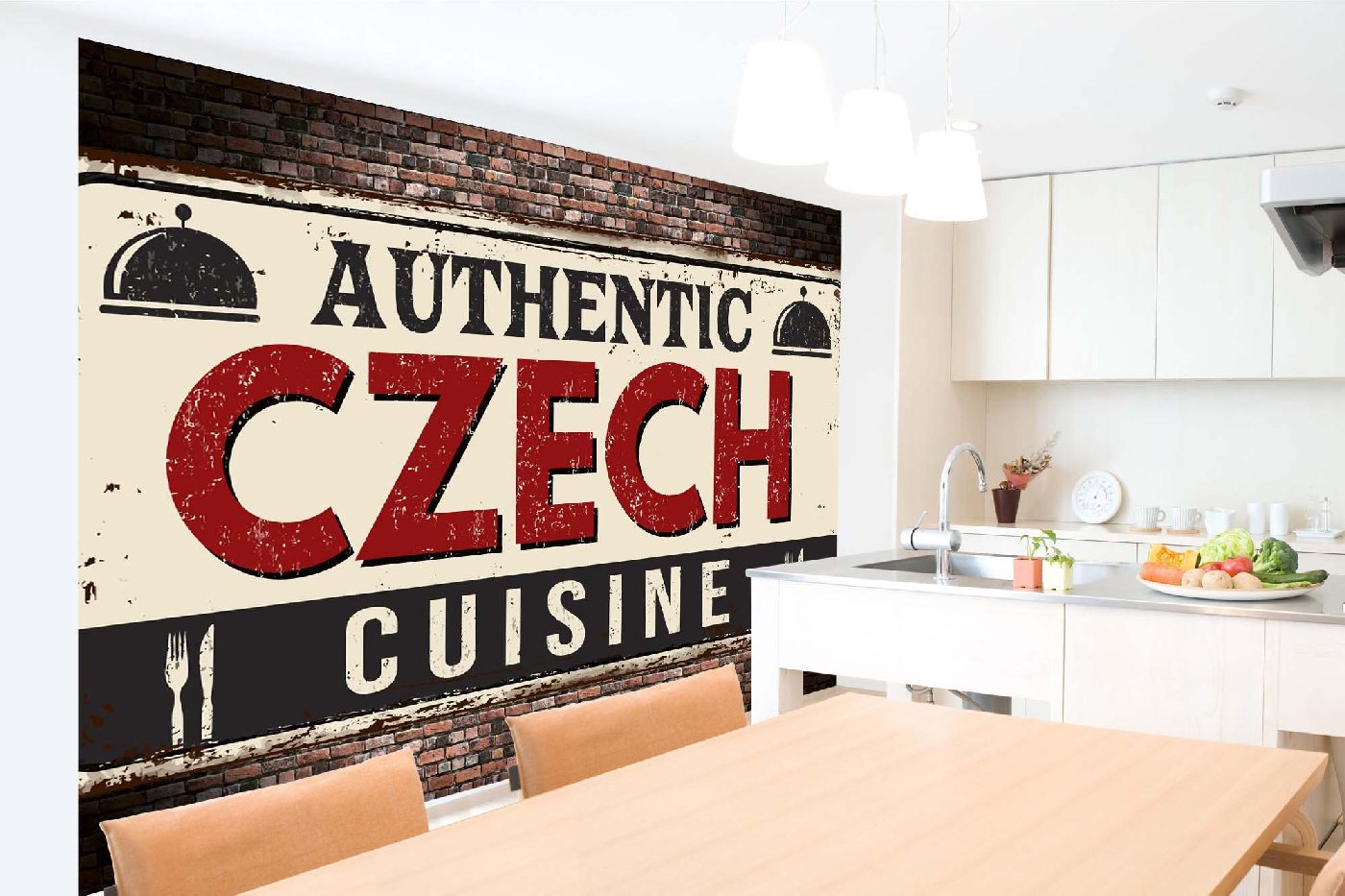 Samolepicí vliesová fototapeta Cedule - Česká kuchyně 375 x 250 cm