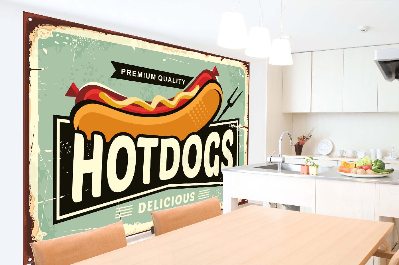 Samolepicí vliesová fototapeta Cedule - Hot dog 375 x 250 cm