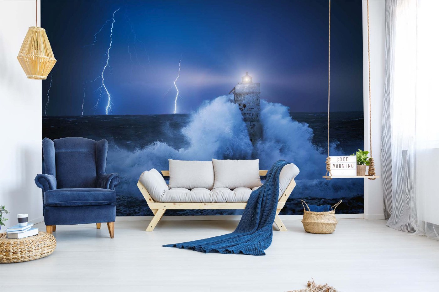 Samolepicí vliesová fototapeta Maják v bouři 375 x 250 cm