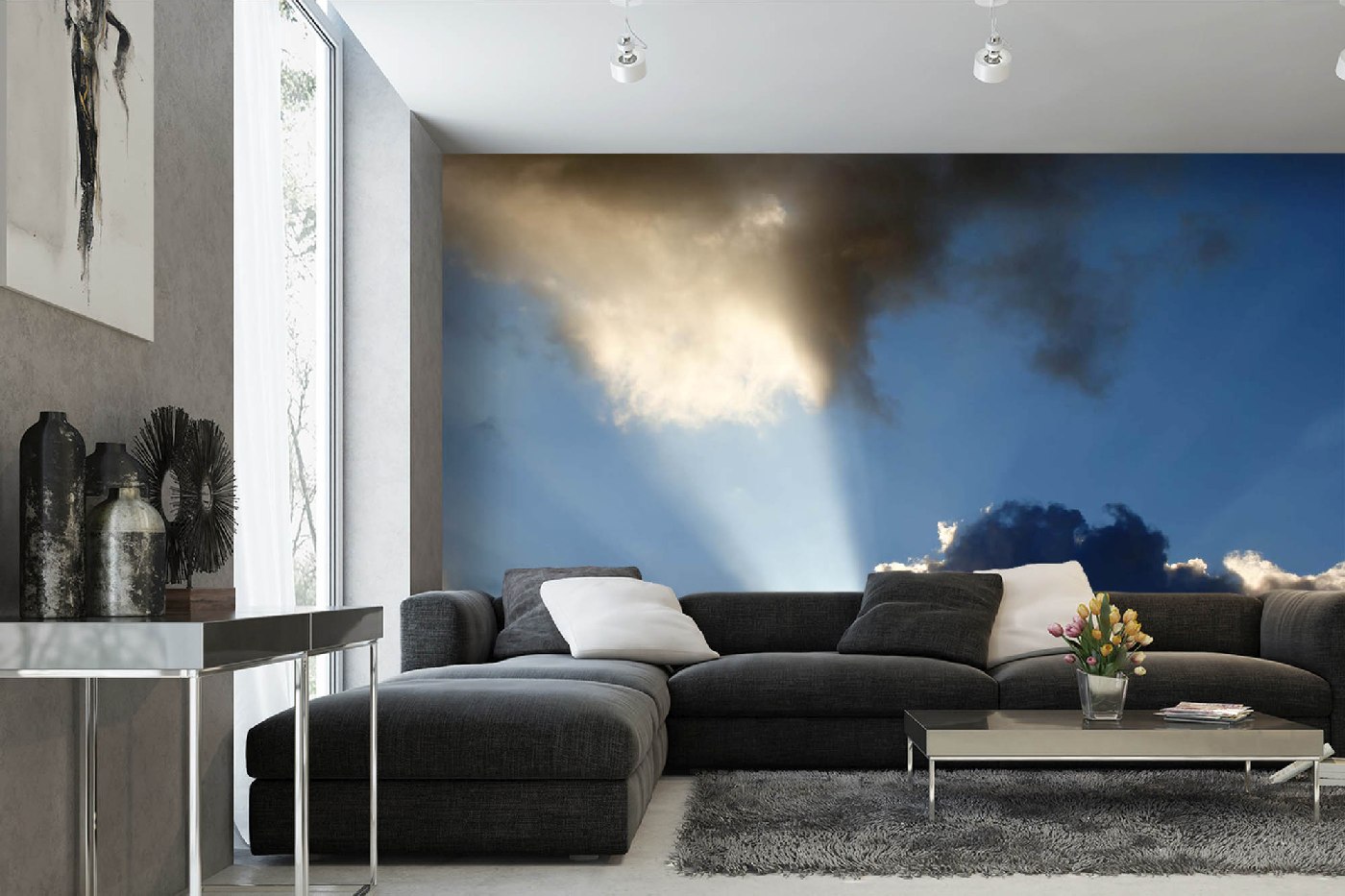 Samolepicí vliesová fototapeta Paprsky mezi mraky 375 x 250 cm