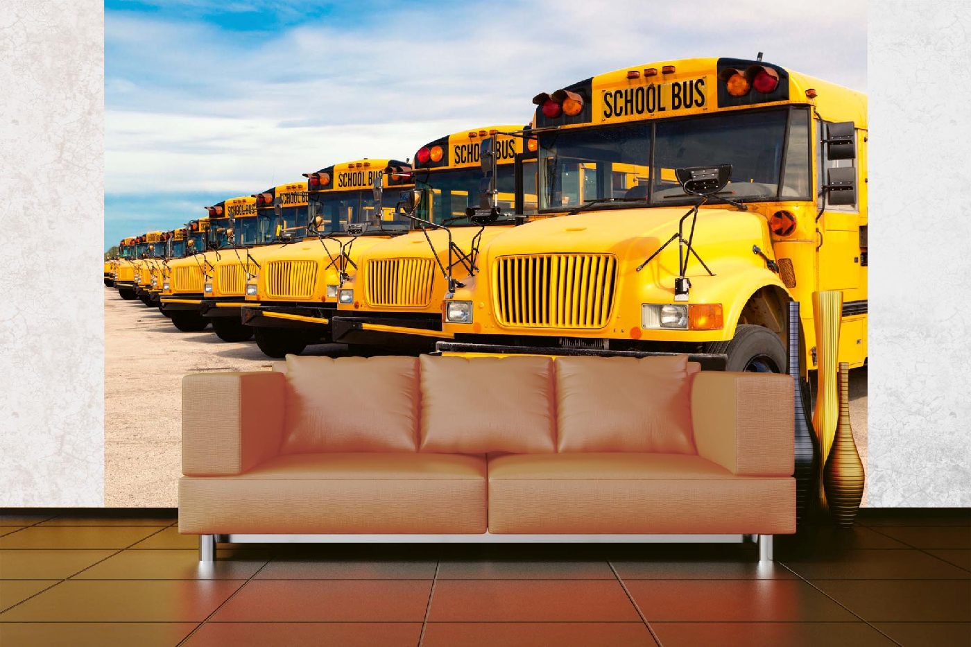 Samolepicí vliesová fototapeta Školní autobusy 375 x 250 cm