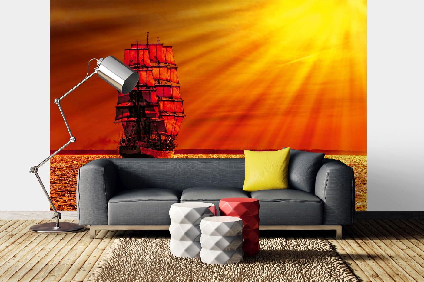 Samolepicí vliesová fototapeta Loď při západu slunce 375 x 250 cm