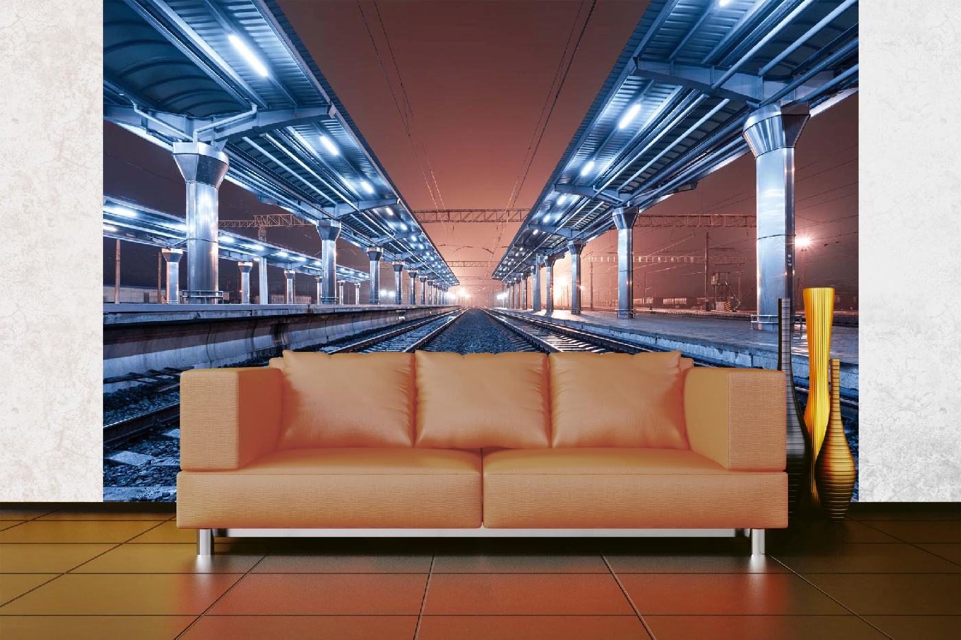 Samolepicí vliesová fototapeta Vlakové nádraží v noci 375 x 250 cm