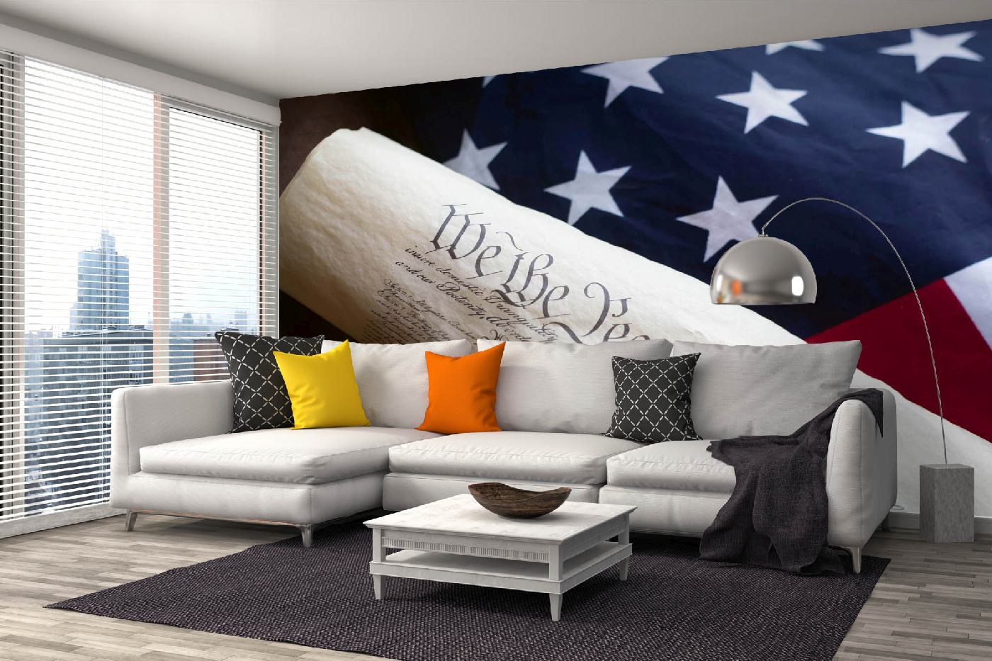 Samolepicí vliesová fototapeta Ústava USA s vlajkou 375 x 250 cm
