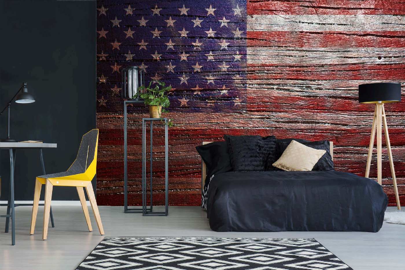 Samolepicí vliesová fototapeta Vlajka USA na dřevě 375 x 250 cm