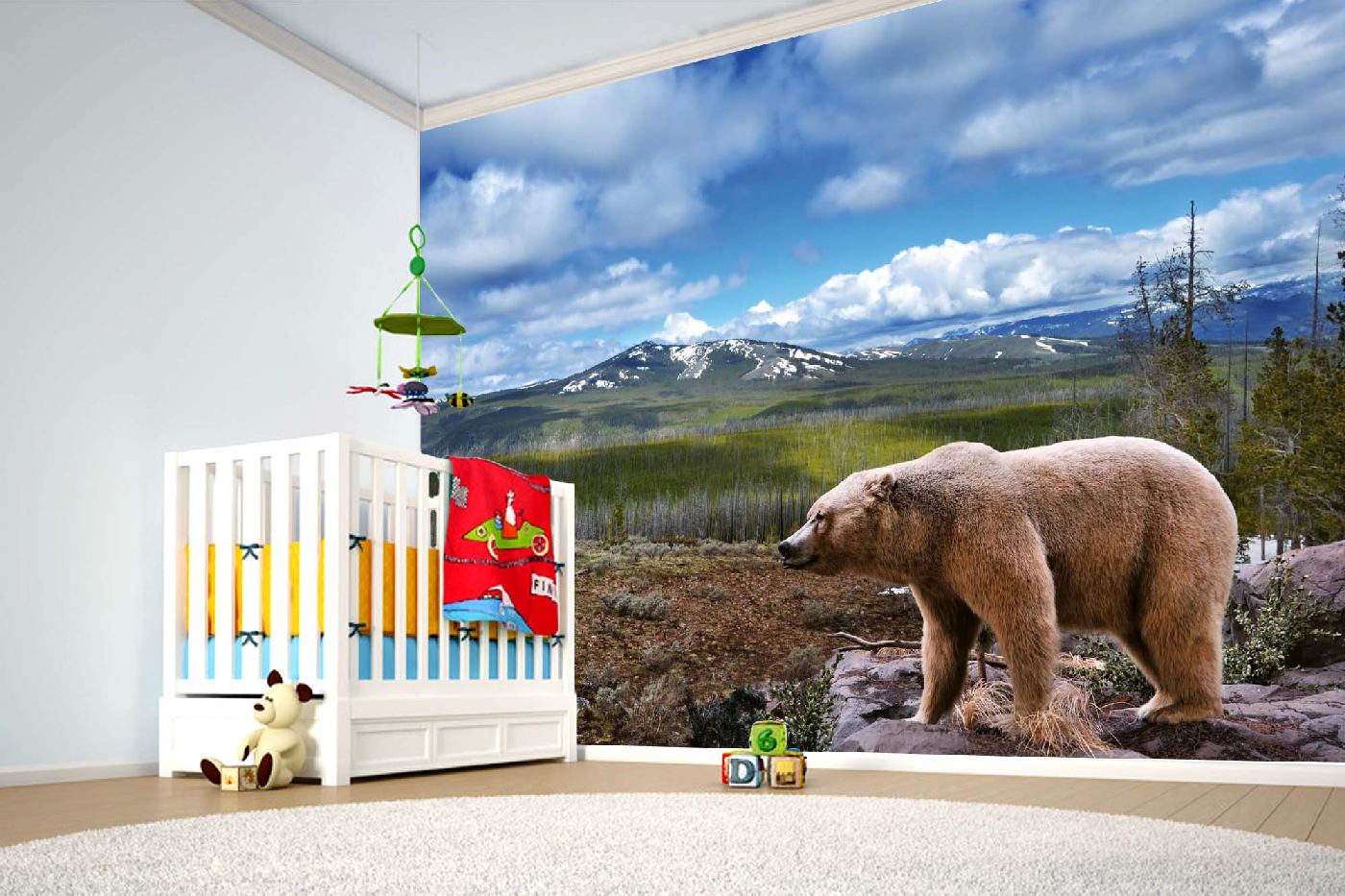 Samolepicí vliesová fototapeta Krajina s medvědem 375 x 250 cm