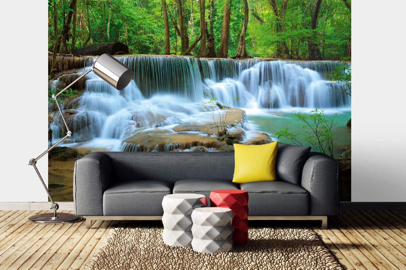 Samolepicí vliesová fototapeta Mohutný vodopád v lese 375 x 250 cm