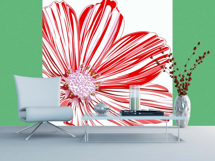 L-347 Vliesové fototapety na zeď Červenobílá květina na bílém pozadí - 220 x 220 cm