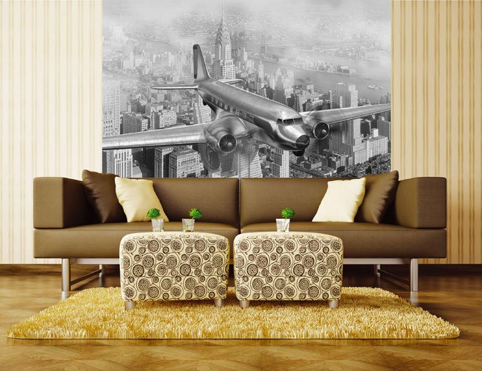 L-444 Vliesové fototapety na zeď Letadlo nad New Yorkem - 220 x 220 cm