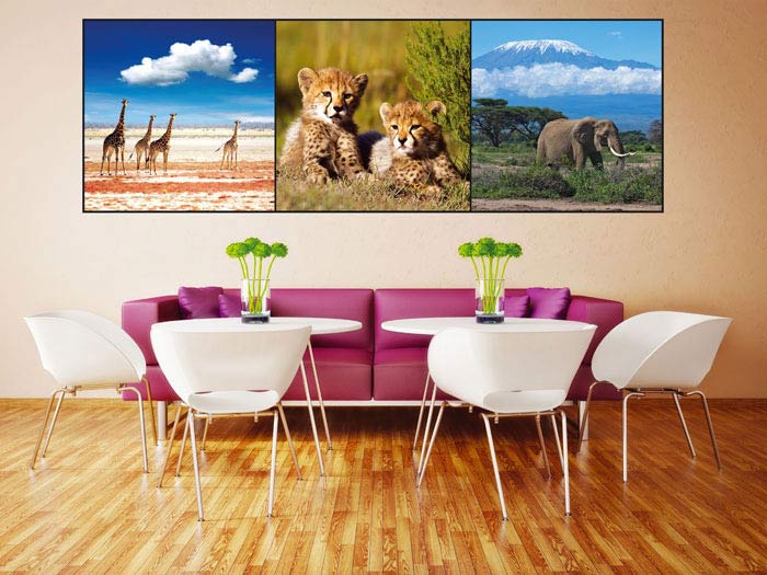 M-193 Vliesové fototapety na zeď Africká zvířata koláž - 330 x 110 cm