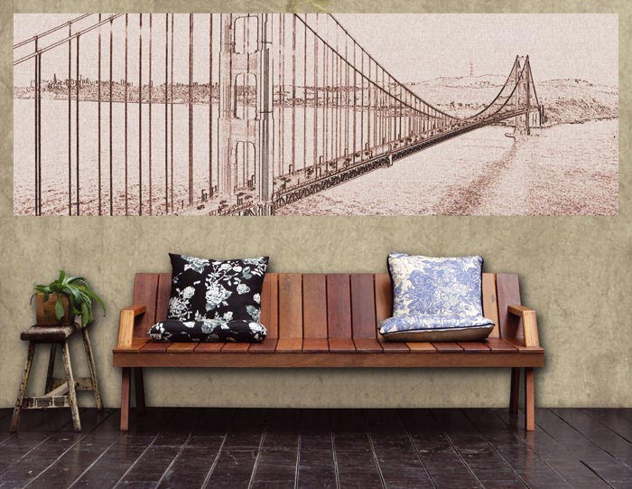 M-302 Vliesové fototapety na zeď Golden Gate sépiová malba - 330 x 110 cm