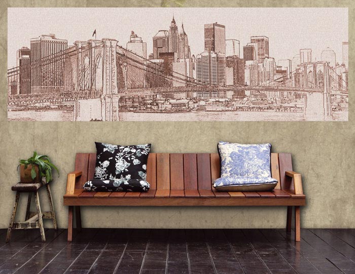 M-305 Vliesové fototapety na zeď Manhattan sépiová malba - 330 x 110 cm