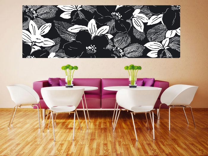 M-317 Vliesové fototapety na zeď Černé a bílé květiny - 330 x 110 cm