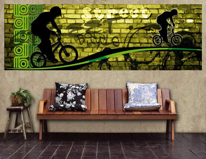 M-388 Vliesové fototapety na zeď Zelený cyklista - 330 x 110 cm