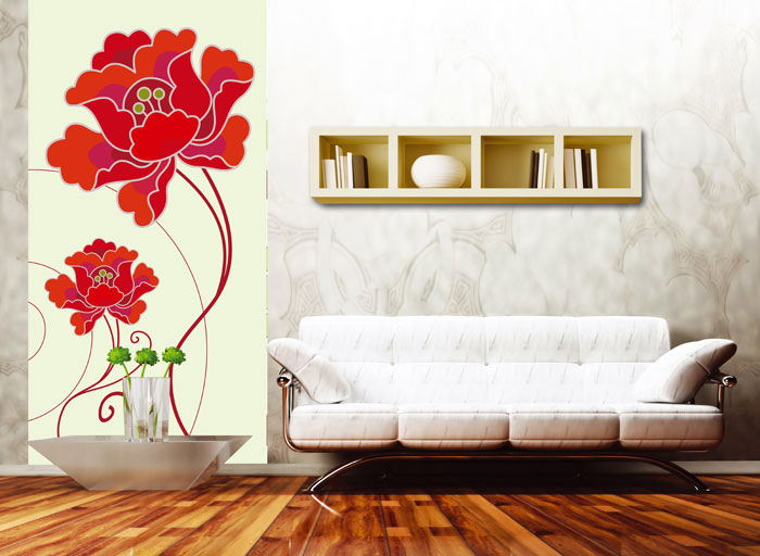 S-330 Vliesové fototapety na zeď Červené květiny - 110 x 220 cm