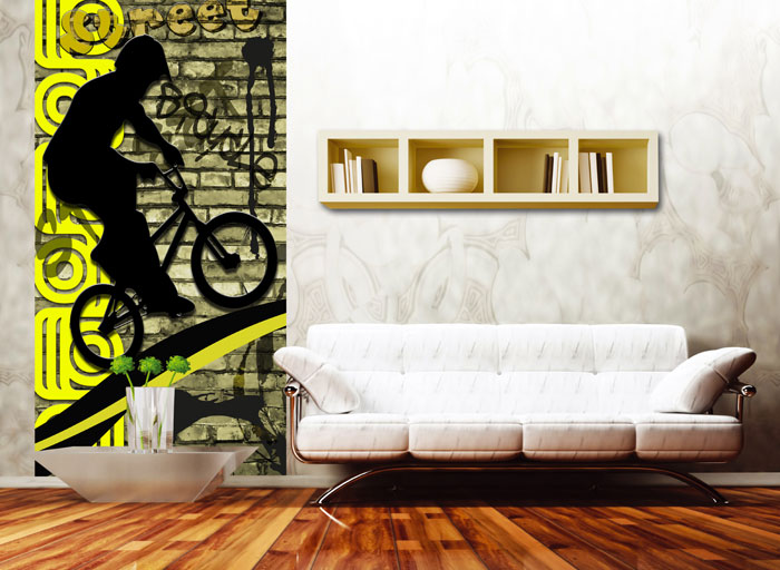 S-430 Vliesové fototapety na zeď Žlutý cyklista - 110 x 220 cm