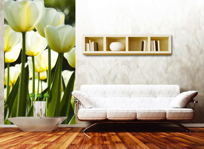 S-486 Vliesové fototapety na zeď Bílé tulipány - 110 x 220 cm