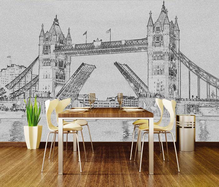 XL-306 Vliesové fototapety na zeď Tower Bridge černobílá kresba - 330 x 220 cm