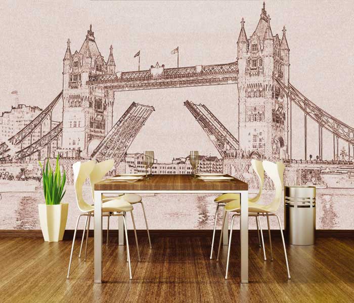 XL-307 Vliesové fototapety na zeď Tower Bridge sépiová kresba - 330 x 220 cm
