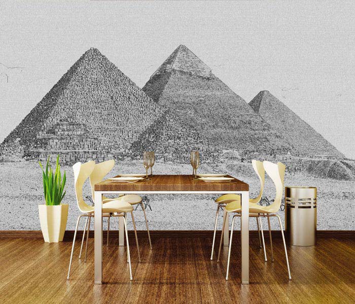 XL-313 Vliesové fototapety na zeď Egyptské pyramidy černobílá kresba - 330 x 220 cm