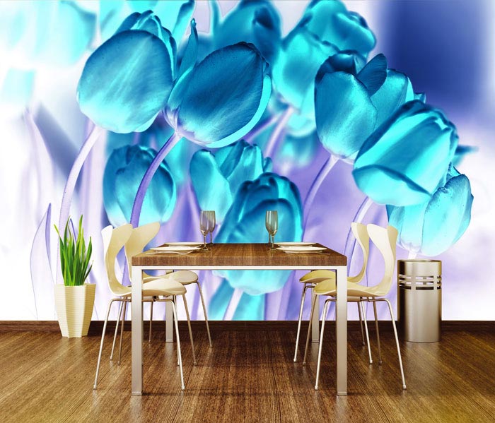 XL-441 Vliesové fototapety na zeď Tulipány v modré barvě - 330 x 220 cm