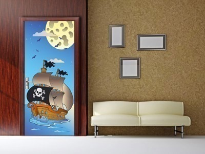 DL-031 Samolepicí fototapeta na dveře Pirátská loď 95 x 210 cm