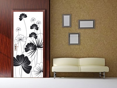 DL-039 Samolepicí fototapeta na dveře Černé květy 95 x 210 cm